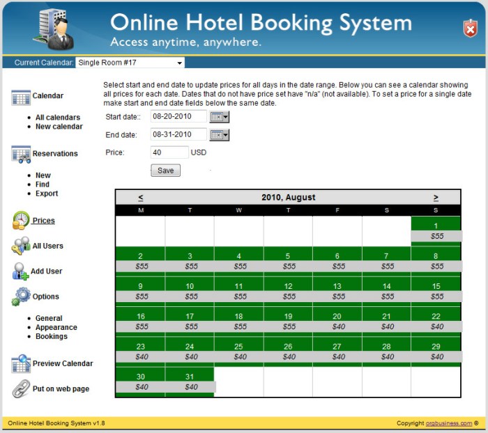 Booking reservation